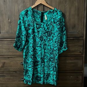 Anthropologie Maeve Turquoise and Black Floral Print Dress